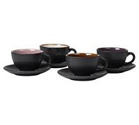 Tasse à thé avec soucoupe, set de 4 pc, 240 ml, noir/mix, Bitz