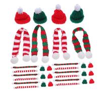 BIUDECO 48pièces Mini Chapeaux de Noël Tricotés Main Écharpes et Bonnets Père Noël Décorations pour Bouteilles de Vin et Poupées Kit Loisirs Créatifs