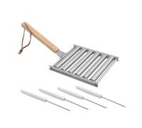 BIUDECO Grille de Barbecue Support de Barbecue Extérieur en Acier Inoxydable Amovible Facile à Nettoyer avec Rouleau à Saucisses et Poignée en Bois pour Usage en Plein Air