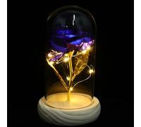 BIUDECO Lampe LED Décorative Rose Éternelle sous Dôme en Bois et Verre, Fleur Préservée Artisanale Bleue, Ornement Floral pour Bureau et Maison, Cadeau Romantique pour Couple