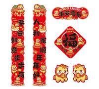 BIUDECO Lot de 6 sets d'autocollants repositionnables pour porte Nouvel An Chinois 2026 couplets muraux thème Année du Cheval décoration amulette de paix et panneau mural pour fête du