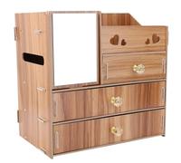 BIUDECO Organiseur de Cosmétiques Multifonctionnel en Bois Tiroir, Miroir Intégré et Porte-mouchoirs pour Bureau, Rangement Maquillage Pratique et Robuste