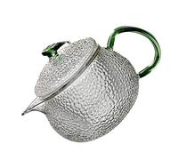 BIUDECO Théière en Verre 550ml Filtre et Couvercle Vert, Design Délicat Motif Marteau, Facile à Utiliser pour Infuser le Thé Chez Soi