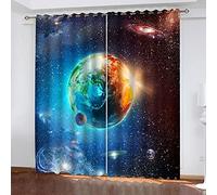 BIURKA Lot De 2 Rideau Chambre Enfant Fille Garcon 3D Espace Planète Paysage Motif Rideaux Occultants Thermiques Isolants Phonique À Oeillets Décoration De Fenêtre pour Salon 234X232cm(Lxh) 2 Pièces