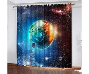 BIURKA Rideau Salon Occultant - Isolant Thermique Rideaux À Oeillets Solid Lourd Décoration De Fenêtre pour Chambre Anti Froid 3D Espace Planète Paysage Motif 220X210cm(Lxh) 2 Panneaux