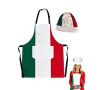 BIVYAX 1 Set Tablier et Toque de Cuisine en Rouge, Blanc et Vert, style italien, imperméable, antitache et respirant, avec grande poche, cadeau original pour Mari, Papa ou Ami