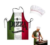 BIVYAX 1 Tablier Cuisine Homme et 1 toque de chef, Tablier Cuisine Drole pour Cuisinier Amateur, Tablier Humoristique Pizza Italien Style, Tablier Special Barbecue et Cuisine