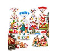 BIVYAX 50 Sachets Biscuits Noël, 12.5x27cm, Transparents Semi-opaques, Sacs Bonbons Cadeaux avec 60 Liens Torsadés, Idéal Pour Gâteaux et Confiseries