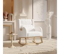 BIYFSDS Fauteuil d'allaitement avec Coussin, Fauteuil à Bascul de avec Poches, Rocking Chair Interieur Exterieur Chaise Allaitement Chambre Bebe Chaise a Bascule Chambre Balcon (Blanc-3, 65x92x89)
