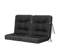 Bjird Coussins pour Bancs de Jardin - Coussins Assise & Dossier Souples - Chaise Longue, Banc de Jardin, Balancelle, Sol - Imperméables, Motif Matelassé, Sangles d'attache - 110x100 cm - Noir