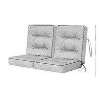 Bjird Coussins pour Bancs de Jardin - Coussins Assise & Dossier Souples - Chaise Longue, Banc de Jardin, Balancelle, Sol - Imperméables, Motif Matelassé, Sangles d'attache - 110x120 cm - Cendre