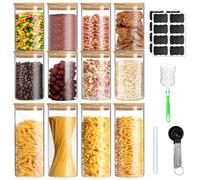 BJNN 12pcs Bocal en Verre avec Couvercle,Bocal en Verre avec Couvercle Bocaux en Verre Hermétique Pour Céréales,Cornflakes,Spaghetti-Bocaux Rangement Cuisine (550ml/950ml)