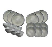 BJORN SR-LEZEN26 Service de Table ZEN Natural, Grès avec Émail Réactif, Gris Bleuté, 18 Pièces pour 6 Personnes, Compatible Lave-vaisselle et Micro-ondes