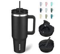 BJPKPK 1.2L Acier Inoxydable Tasse Isotherme avec Poignée et Paille Voyage Café Tasses Isotherme, Noir
