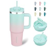 BJPKPK 900 mL Acier Inoxydable Tasse Isotherme avec Poignée et 2 Paille Voyage Café Tasses Isotherme, Bubble Gum