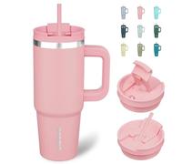 BJPKPK 900 mL Acier Inoxydable Tasse Isotherme avec Poignée et Paille Voyage Café Tasses Isotherme, Rose Clair
