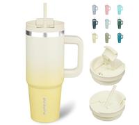 BJPKPK Acier Inoxydable Tasse 900 mL Isotherme avec Poignée et Paille Voyage Café Tasses Isotherme, Citron