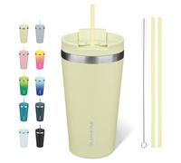 BJPKPK Acier Inoxydable Tasse Isotherme avec Poignée et Paille Voyage Café, 530 ml Réutilisable Tasses Isotherme, Vert Macaron