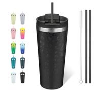 BJPKPK Acier Inoxydable Tasse Isotherme avec Poignée et Paille Voyage Café, 650 ml Réutilisable Tasses Isotherme, Léopard Noir