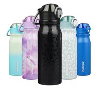 BJPKPK Bouteille d'eau avec paille - Bouteille d'eau isotherme réutilisable en acier inoxydable avec couvercle anti-fuite verrouillable et poignée de transport - 750 ml - Noir Léopard