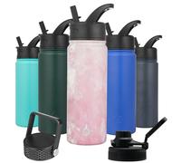 BJPKPK Bouteille d'eau isotherme avec couvercle à paille, bouteille d'eau chaude et froide de 650 ml, bouteille d'eau en acier inoxydable avec 3 couvercles, thermos réutilisables, tasses, tasses pour