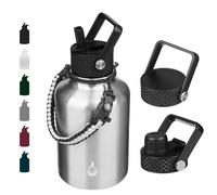 BJPKPK Bouteille d'eau isotherme avec couvercle à paille, grande bouteille d'eau de 1,4 l, bouteille d'eau sous vide en acier inoxydable, bouteille d'eau isotherme pour chaud et froid avec 3