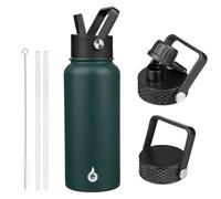 BJPKPK Bouteille d'eau isotherme avec couvercle à paille, grande bouteille d'eau en métal de 946,2 ml avec 3 couvercles, réutilisable, anti-fuite, sans BPA, bouteille d'eau en acier inoxydable pour