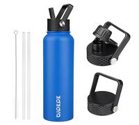 BJPKPK Bouteille d'eau isotherme de 1200 ml en acier inoxydable avec paille, bouteille d'eau isotherme avec 3 couvercles, bouteille d'eau chaude et froide pour l'école, 1200 ml, saphir