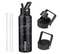 BJPKPK Bouteille Isotherme 1,2 L - Gourde en Acier Inoxydable à Double Paroi avec 3 Couvercles (Dont un à Paille) - Idéale pour l'École, le Sport et le Voyage - Midnight