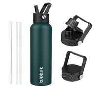 BJPKPK Bouteille Isotherme 1,2 L - Gourde en Acier Inoxydable à Double Paroi avec 3 Couvercles (Dont un à Paille) - Idéale pour l'École, le Sport et le Voyage - Army Green