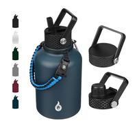 BJPKPK Bouteille Isotherme 1,5 L - Gourde en Acier Inoxydable à Double Paroi avec 3 Couvercles (Dont un à Paille) - Idéale pour le Sport, l'École et le Voyage - Bleu Marine