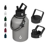 BJPKPK Bouteille Isotherme 1,5 L - Gourde en Acier Inoxydable à Double Paroi avec 3 Couvercles (Dont un à Paille) - Idéale pour le Sport, l'École et le Voyage - Gris