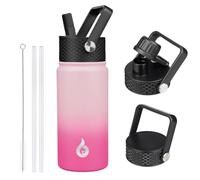 BJPKPK Bouteille Isotherme 530 ml - Gourde en Acier Inoxydable à Double Paroi avec 3 Couvercles (Dont un à Paille) - Anti-Fuite, Sans BPA - Idéale pour le Sport et le Voyage - Cerise