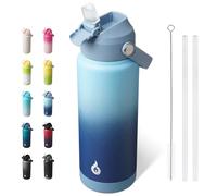 BJPKPK Bouteille Isotherme 720 ml - Acier Inoxydable avec Paille, Buse Souple & Poignée - Gaine Antidérapante - Chaud/Froid - Anti-Fuite, Sans BPA - Sport/Voyage - Sky