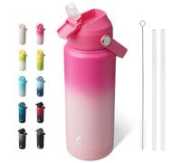 BJPKPK Bouteille Isotherme 720 ml - Acier Inoxydable avec Paille, Buse Souple & Poignée - Gaine Antidérapante - Chaud/Froid - Anti-Fuite, Sans BPA - Sport/Voyage - Cherry