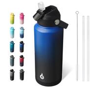 BJPKPK Bouteille Isotherme 950 ml - Acier Inoxydable avec Paille, Buse Souple & Poignée - Gaine Antidérapante - Chaud/Froid - Anti-Fuite, Sans BPA - Sport/Voyage - Black Blue
