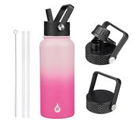 BJPKPK Bouteille Isotherme 950 ml - Grande Gourde en Acier Inoxydable à Double Paroi avec 3 Couvercles (Dont un à Paille) - Anti-Fuite, Sans BPA - la Salle de Sport et le Voyage - Cerise