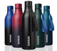 BJPKPK Bouteilles d'eau isothermes en acier inoxydable avec sangle, sans BPA, anti-fuite, bouteille d'eau réutilisable pour le sport et les voyages, rose gracieux de 750 ml, Black