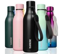 BJPKPK Bouteilles d'eau isothermes en acier inoxydable avec sangle, sans BPA, anti-fuite, bouteille d'eau réutilisable pour le sport et les voyages, rose gracieux de 530 ml, Black