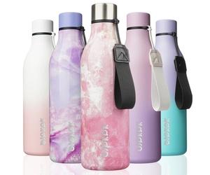 BJPKPK Bouteilles d'eau isothermes en acier inoxydable avec sangle, sans BPA, anti-fuite, bouteille d'eau réutilisable pour le sport et les voyages, rose gracieux de 750 ml, Blossom