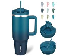 BJPKPK Gobelet isotherme de 1.2L avec poignée - Gobelet isotherme avec couvercle et paille - En acier inoxydable - Noir indigo