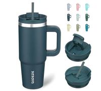 BJPKPK Gobelet isotherme de 900 ml avec poignée - Gobelet isotherme avec couvercle et paille - En acier inoxydable - Bleu marine