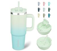 BJPKPK Gobelets isothermes avec poignée et paille - Gobelet en acier inoxydable avec couvercle - 900 ml - Menthe