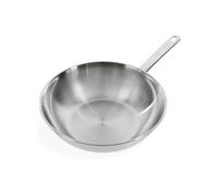 BK Bright Poêle Wok en Acier Inox de 28 cm, Extérieur Poli, Poignée Stay Cool, Cuisson Professionnelle, Induction, Va au Four jusqu'à 230°C, Ustensiles en Métal, Lavable au Lave-Vaisselle, Argent