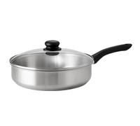 BK Cookware Bold Poêle en acier inoxydable avec bord haut et couvercle Compatible avec plaques à induction Finition satinée Poignée Stay Cool Passe au lave-vaisselle Argenté 28 cm