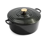 BK Cookware Bourgogne Fonte Émaillée Allemande, 28 cm/6,7 litres Cocotte avec Couvercle, Compatible avec l'induction, Va au Lave-Vaisselle, Va au four jusqu'à 220°C, Étincelant Noir
