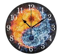 BKEOY Horloges murales de surface de peinture vintage Yin Yang Horloge à eau silencieuse sans tic-tac Décoration d'intérieur