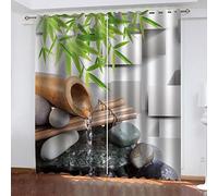 BKTTDS Lot De 2 Rideaux Thermiques Isolants Anti Froid - Chambre Adulte Et Enfant, 3D Feuille De Bambou Zen, Eau Qui Coule Motif À Oeillets, Occultants Salon Cuisine 200X200