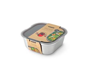 BLACK+BLUM Boîte à déjeuner en acier inoxydable sans plastique avec couvercle anti-fuite, hermétique, verrouillable, passe au micro-ondes, lave-vaisselle et four, grand carré, 1,3 l