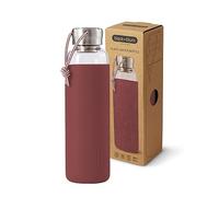 BLACK + BLUM - Bouteille d'Eau de Voyage en Verre Borosilicate - Manchon de Protection Bordeaux - Bouchon Inox avec Boucle Paracorde - 600 ml - Bordeaux